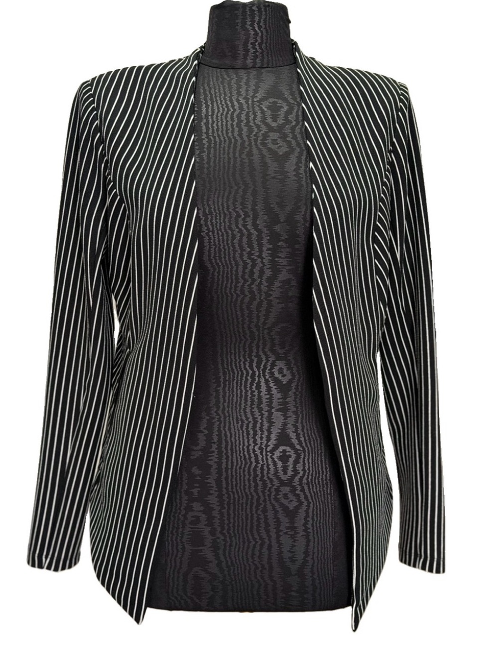 BCBGeneration Black & White Pinstripe Open-Front Blazer